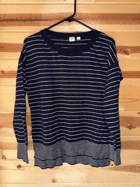 GAP Navy and White Stripe Lightweight Long-Sleeve Top